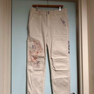 Pilcro Cream Straight Leg Patchwork Pants